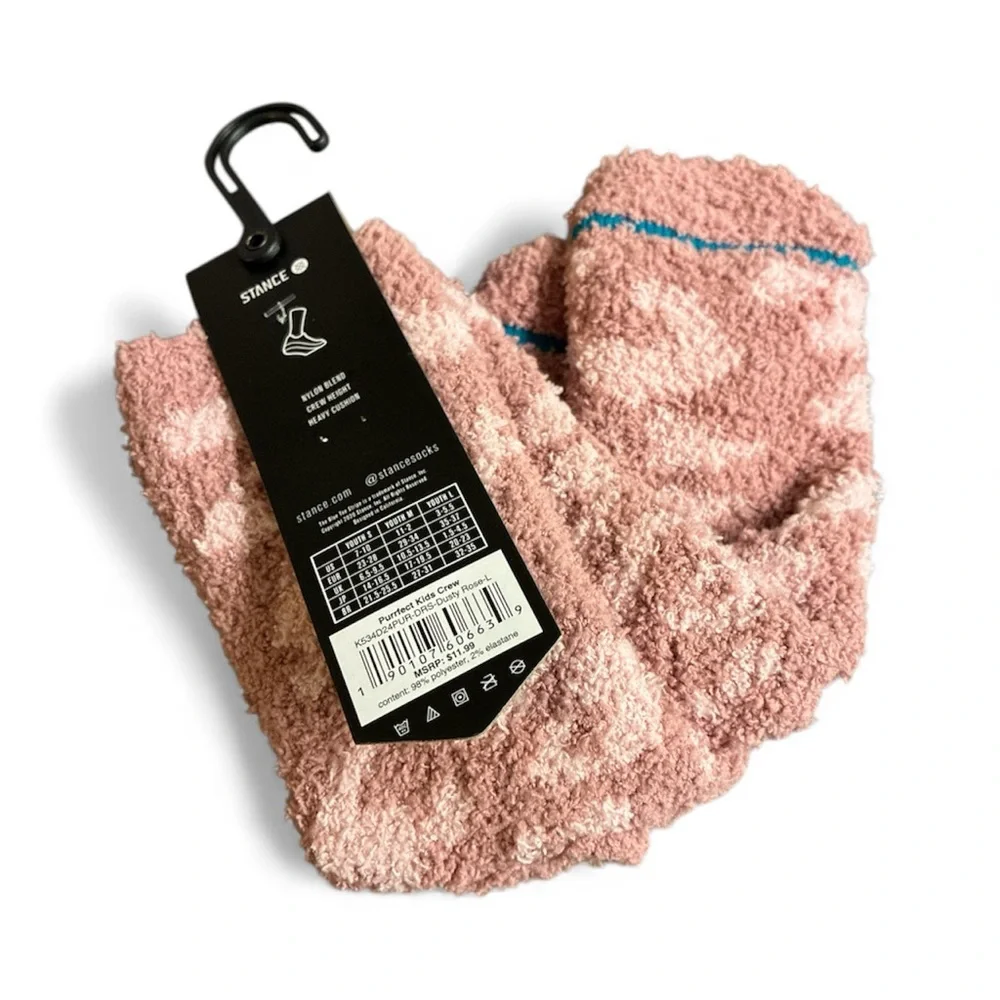 Stance Girl's, Purrfect Kids Crew socks, Dusty Rose, Large (Big Kid)